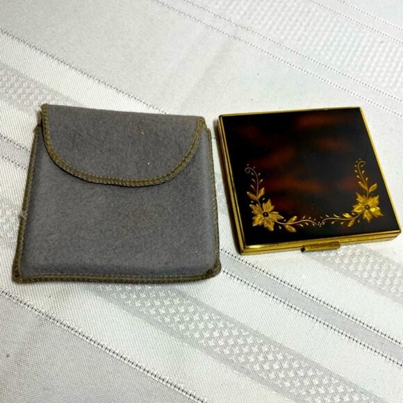Vintage Majestic Compact  brown Enamel over Brass  Mirrored  Powder Section - Picture 1 of 7